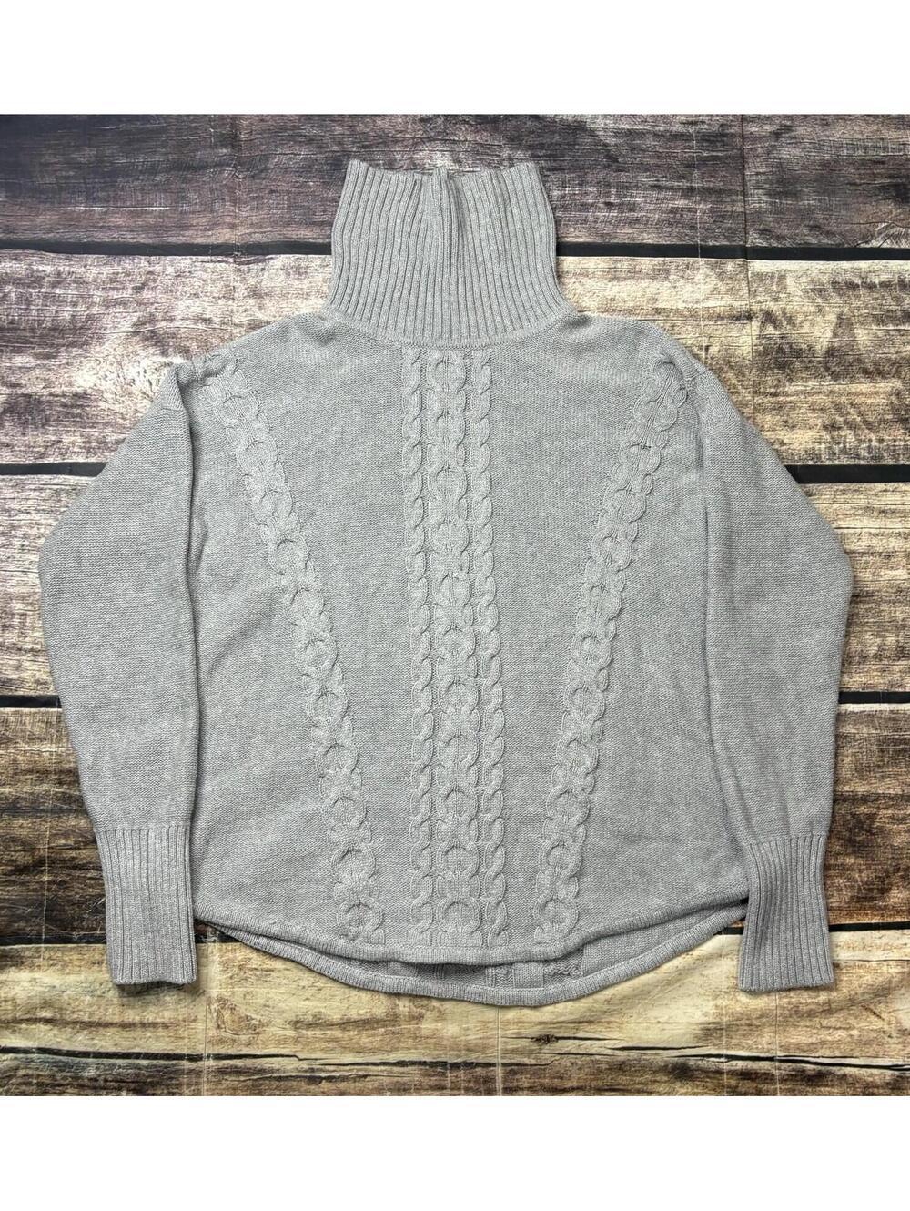 LL Bean Sweater Womens XL Cable Knit Cotton Turtleneck Gray